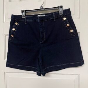 Nine West Dark Navy High-Rise Jean Shorts with Gold Buttons